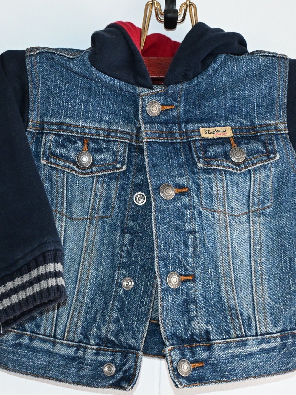 Kids Denim Jacket with Navy Hoodie - Blue